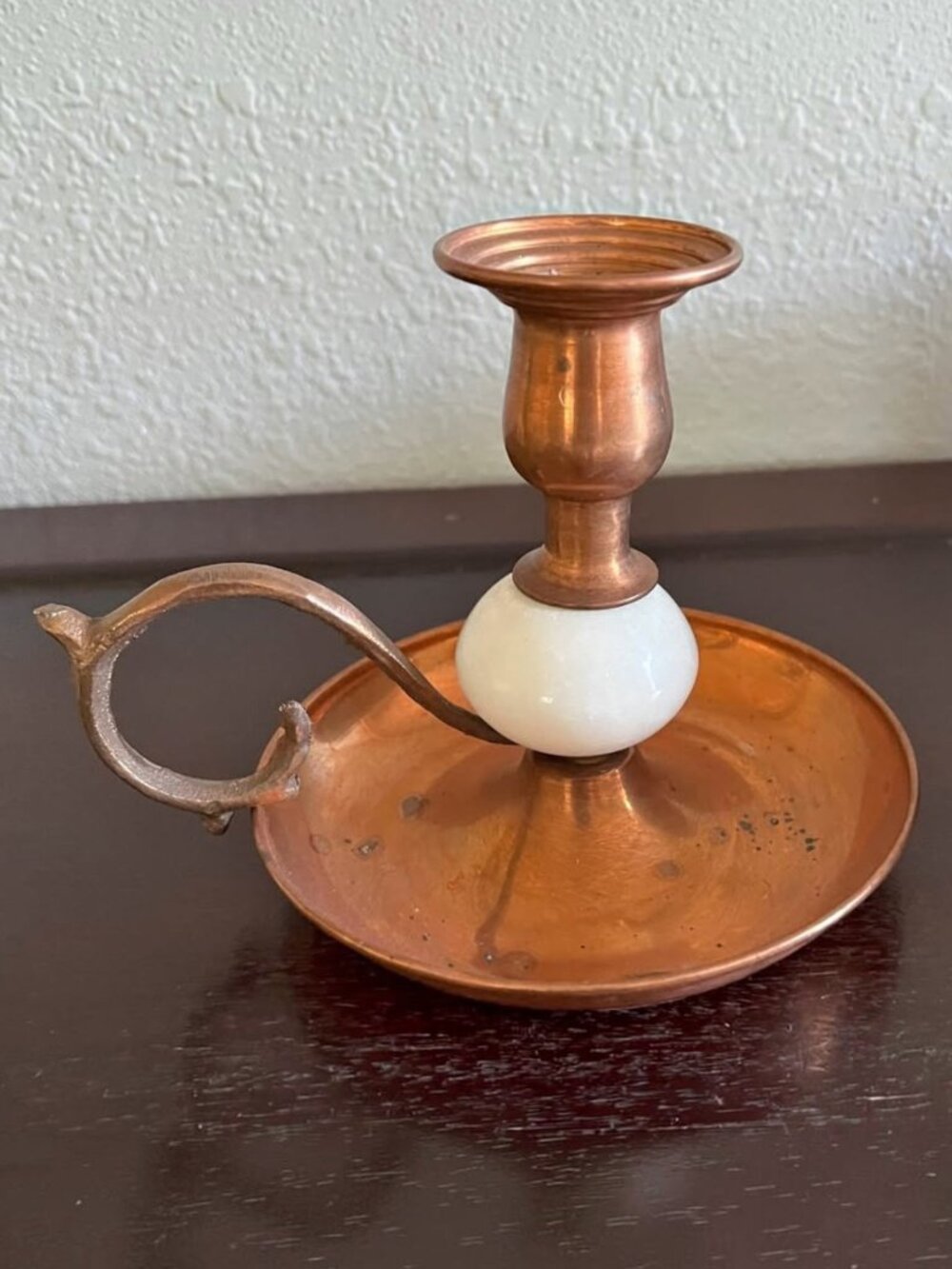 Vintage Copper and Stone Candle Holder Chamberstick Candlestick Home Decor